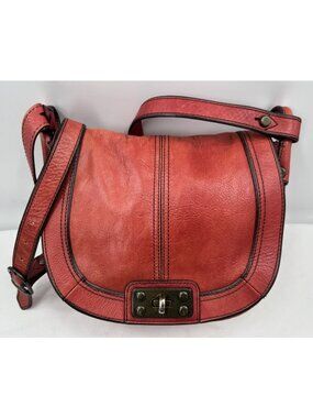 Fossil 1954 Key Long Live Vintage Apple Red Leather Saddle Shoulder Bag Purse